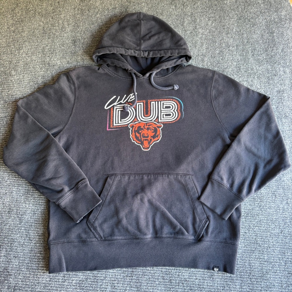 47 Brand Chicago Bears Club Dub Pullover Hoodie Mens XL Faded Black Graphic NFL